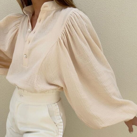 Tops - Baby Pink Casual Women's Batwing Lantern Sleeve Loose Shirt